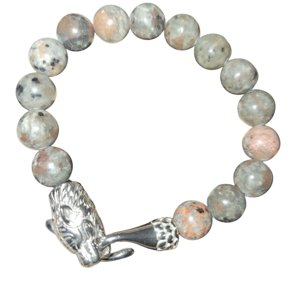 NWT Natural Yooperlite 10mm Beaded Panther Bracelet 150 CTW